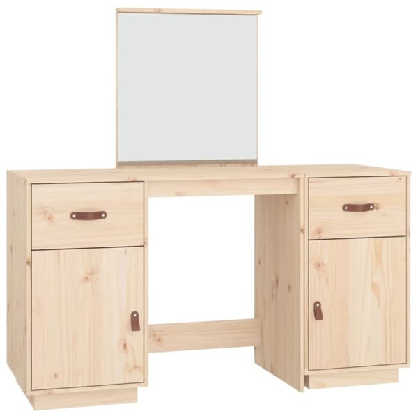 vidaXL Sminkbord med spegel massiv furu