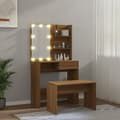 Miniatyrbillede 3 af 11: vidaXL makeupbordssæt med LED-lys konstrueret træ brun egetræsfarve