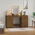 Miniatyrbillede 3 af 11: vidaXL makeupbordssæt med LED-lys massivt fyrretræ gyldenbrun
