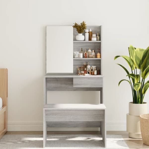 vidaXL makeupbord med spejl 74,5x40x141 cm grå sonoma-eg