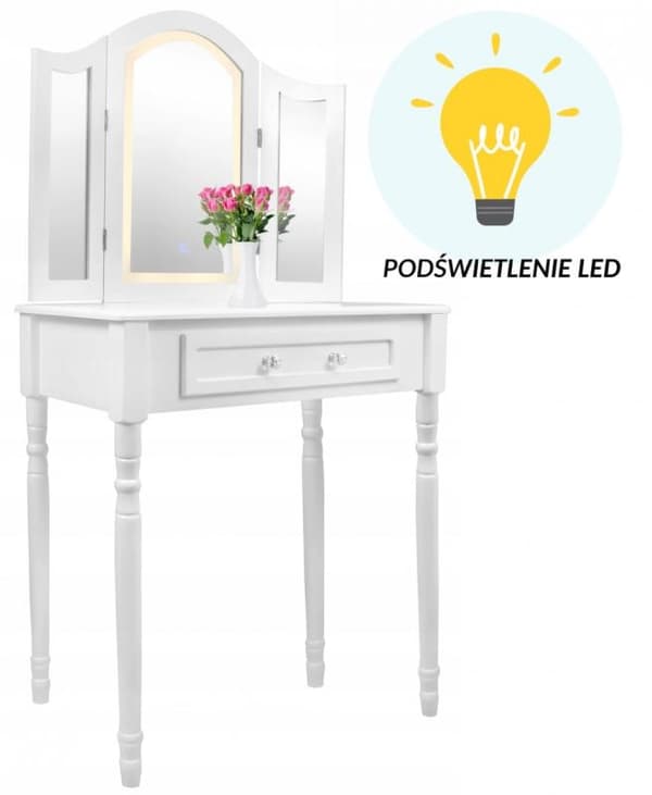 Sminkbord - med spegel och pall - LED-belysning - 74x137x40 cm