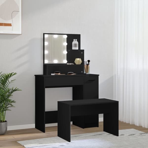 vidaXL Sminkbord med spegel LED svart konstruerat trä