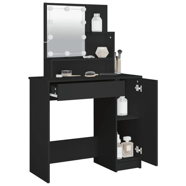 vidaXL Sminkebord med LED svart 86,5x35x136 cm