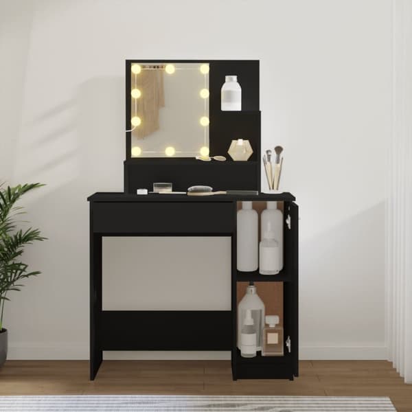 vidaXL Peilipöytä LED-valoilla musta 86,5x35x136 cm