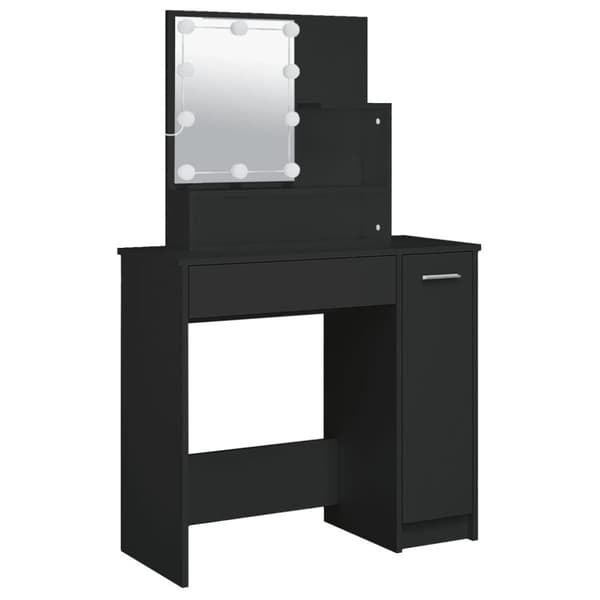 vidaXL Peilipöytä LED-valoilla musta 86,5x35x136 cm