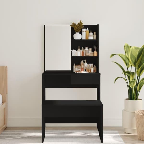 vidaXL makeupbord med spejl 74,5x40x141 cm sort