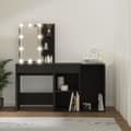 Miniatyrbillede 7 af 11: vidaXL makeupbord med LED-lys og skab konstrueret træ sort