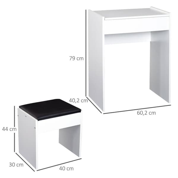 Rootz kosmetikabord med pall - vit, svart - spånskiva, syntet - 15,82 cm x 23,7 cm x 31,1 cm