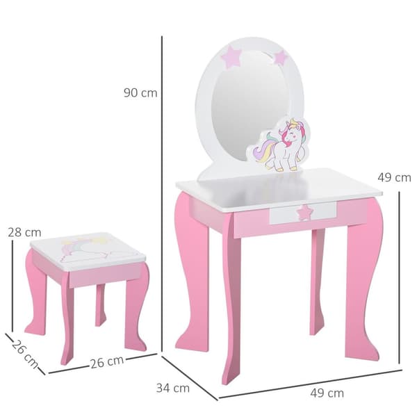 Rootz 2-set toalettbord för barn - Rosa, Vit - Konstruerat trä, akryl - 19,29 cm x 13,38 cm x 35,43 cm