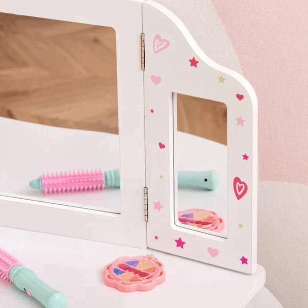 Rootz Sminkbord för barn - Sminkbord och pall för barn - Sminkbord med pall - Rosa/Vit - 63 x 40 x 85,5 cm