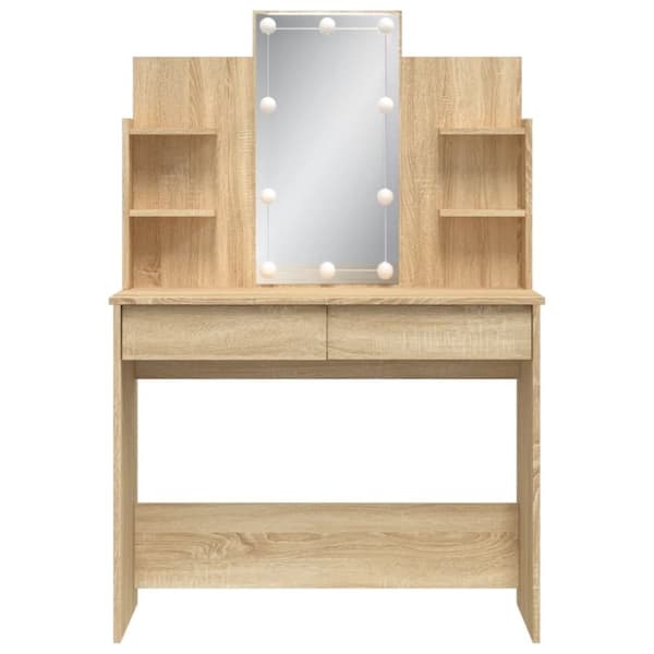 vidaXL Peilipöytä LED-valoilla Sonoma-tammi 96x40x142 cm