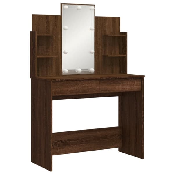 vidaXL Sminkbord med LED brun ek 96x40x142 cm