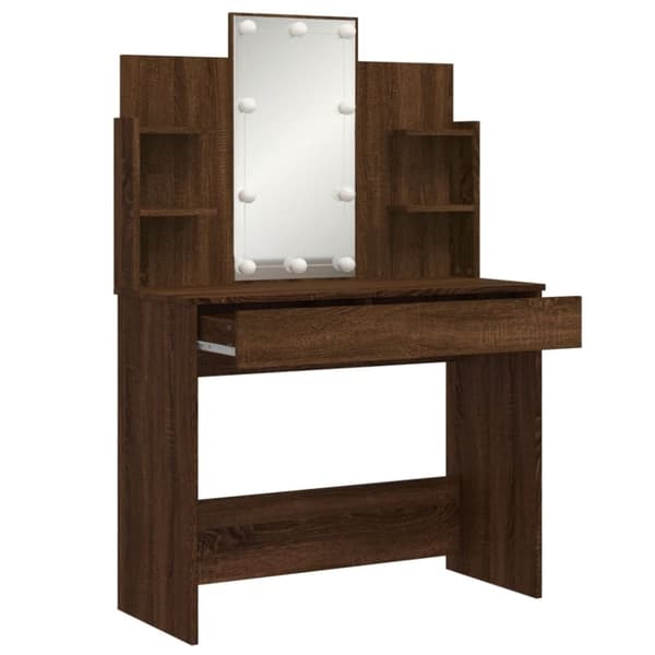 vidaXL Sminkbord med LED brun ek 96x40x142 cm