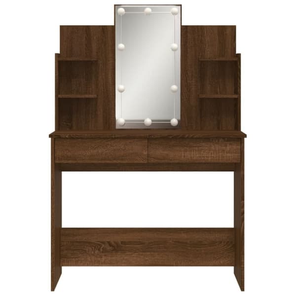 vidaXL Sminkbord med LED brun ek 96x40x142 cm