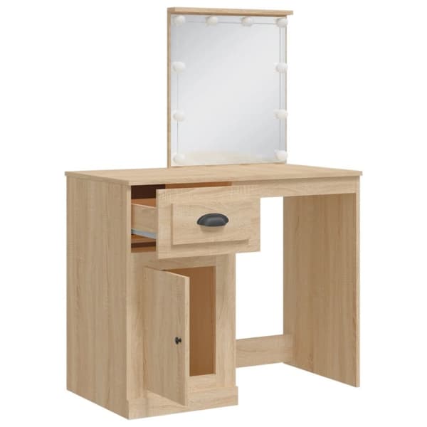 vidaXL Sminkbord med LED-lampor sonoma-ek 90x42x132,5 cm