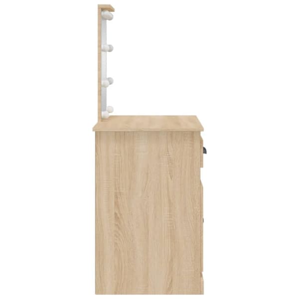vidaXL Sminkbord med LED-lampor sonoma-ek 90x42x132,5 cm