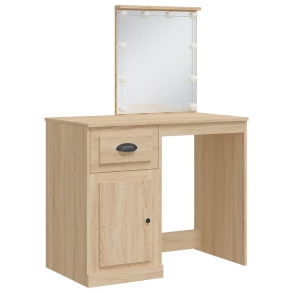 vidaXL Sminkbord med LED-lampor sonoma-ek 90x42x132,5 cm
