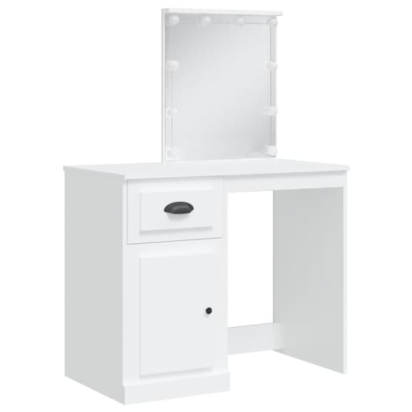 vidaXL makeupbord med LED-lys 90x42x132,5 cm hvid
