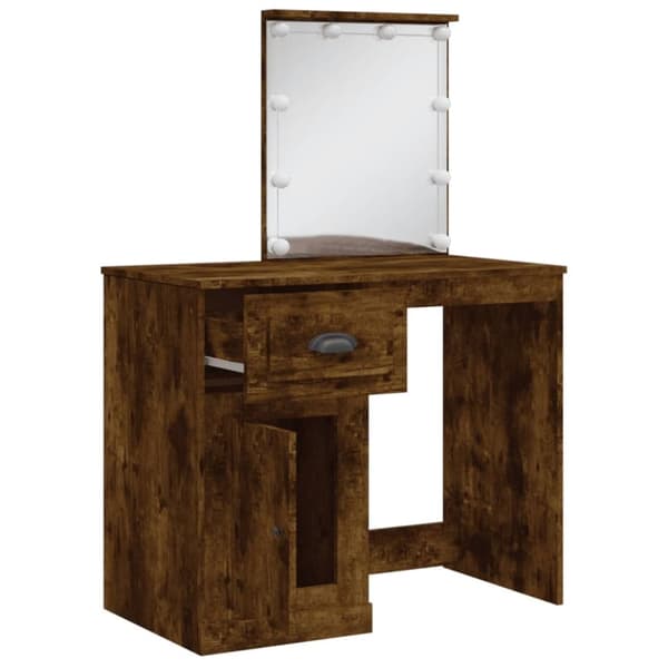 vidaXL Sminkbord med LED-lampor rökfärgad ek 90x42x132,5 cm