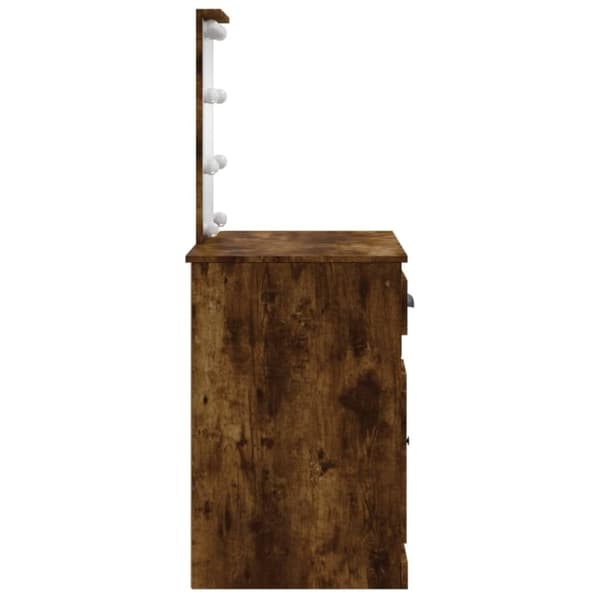 vidaXL Sminkbord med LED-lampor rökfärgad ek 90x42x132,5 cm