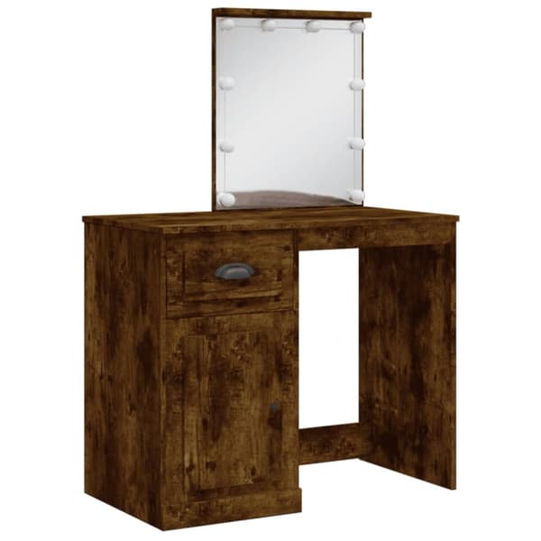 vidaXL Sminkbord med LED-lampor rökfärgad ek 90x42x132,5 cm