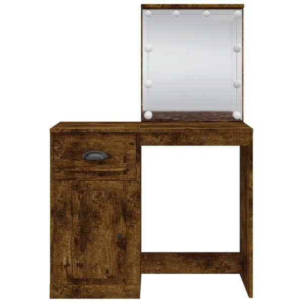 vidaXL makeupbord med LED-lys 90x42x132,5 cm røget egetræsfarve