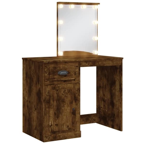 vidaXL makeupbord med LED-lys 90x42x132,5 cm røget egetræsfarve