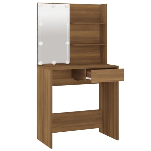 Sminkbord med LED brun ek 74,5x40x141 cm