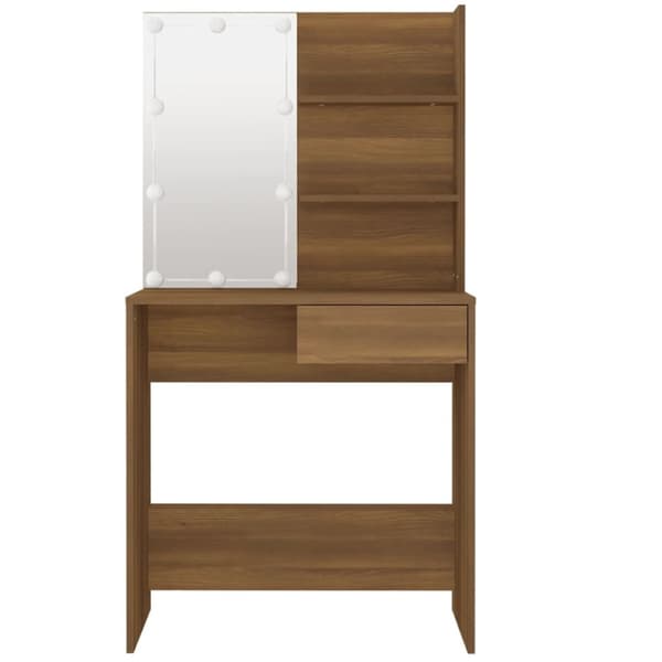 Sminkbord med LED brun ek 74,5x40x141 cm