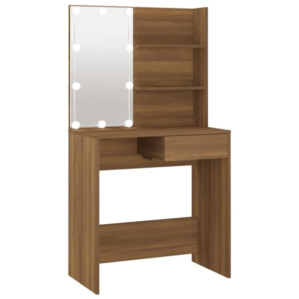 Sminkbord med LED brun ek 74,5x40x141 cm