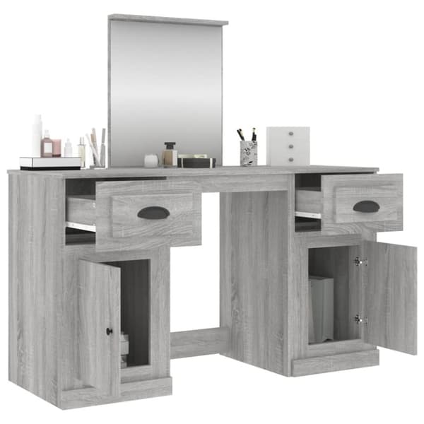 makeupbord med spejl 130x50x132,5 cm grå sonoma-eg