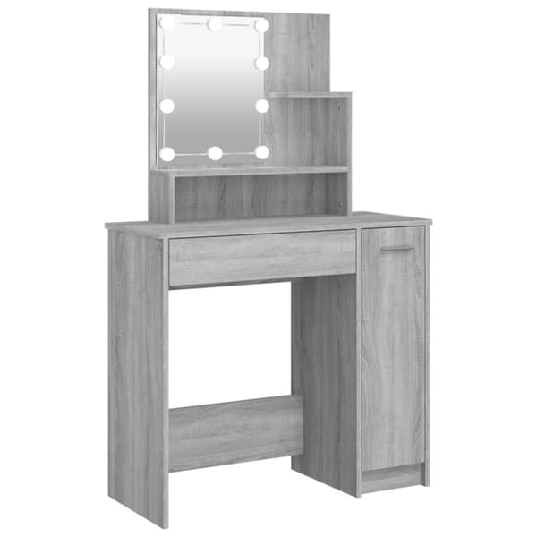 makeupbord med LED-lys 86,5x35x136 cm grå sonoma-eg