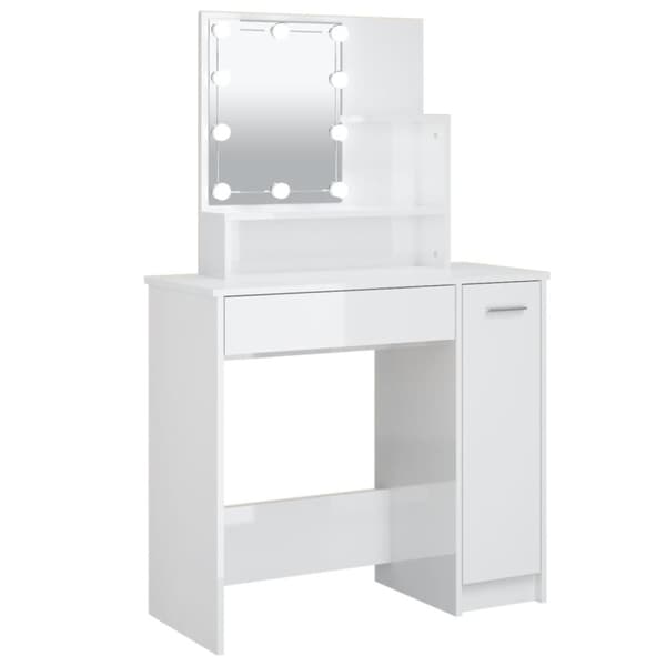 Sminkbord med LED vit högglans 86,5x35x136 cm
