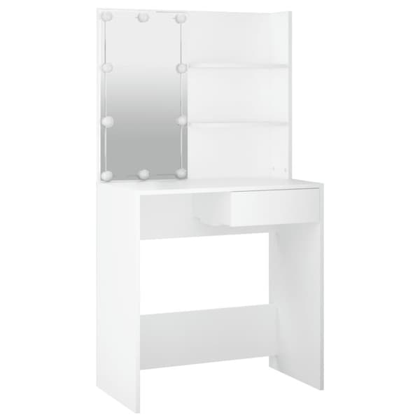 Peilipöytä LED-valoilla valkoinen 74,5x40x141 cm