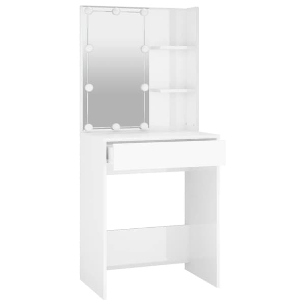 Sminkbord med LED vit högglans 60x40x140 cm