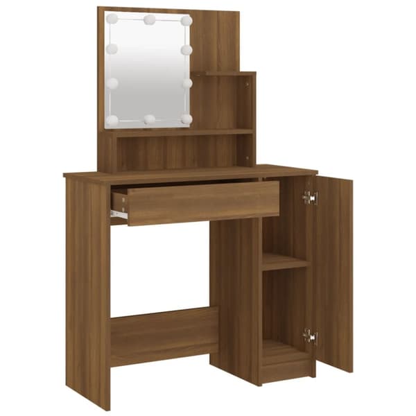 Peilipöytä LED-valoilla ruskea tammi 86,5x35x136 cm