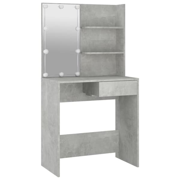 Sminkbord med LED betonggrå 74,5x40x141 cm