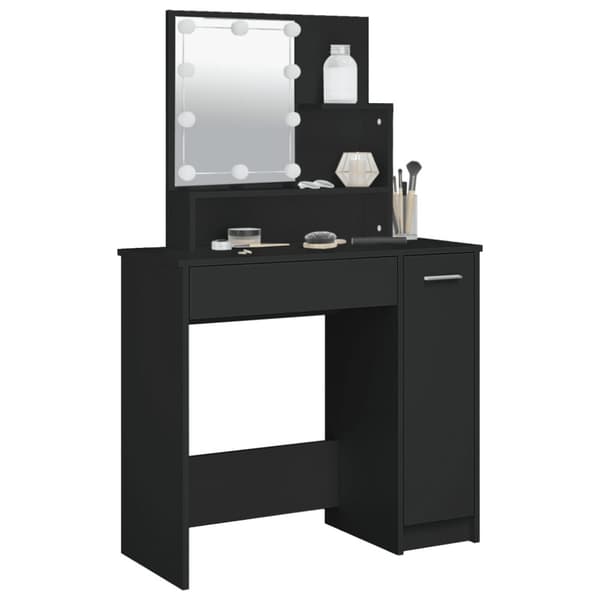 Sminkbord med LED svart 86,5x35x136 cm