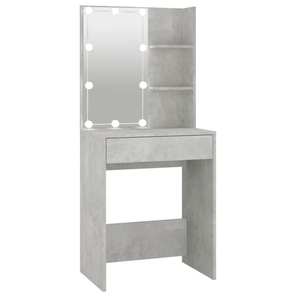 makeupbord med LED-lys 60x40x140 cm betongrå