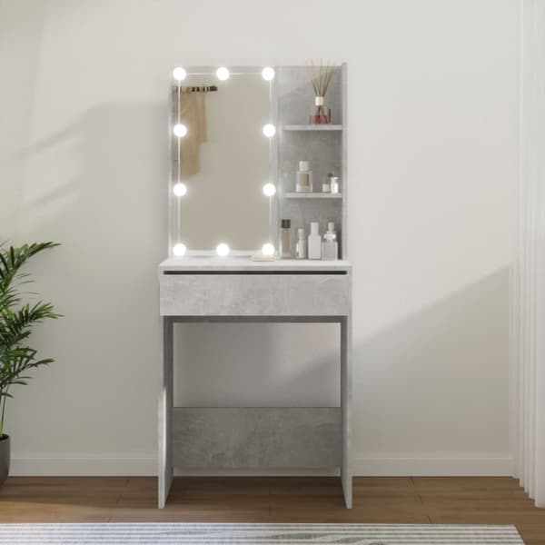 makeupbord med LED-lys 60x40x140 cm betongrå