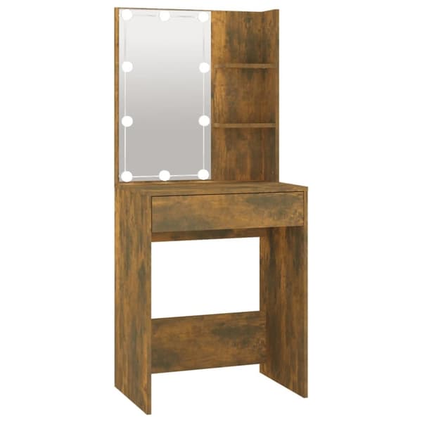 Sminkbord med LED rökfärgad ek 60x40x140 cm