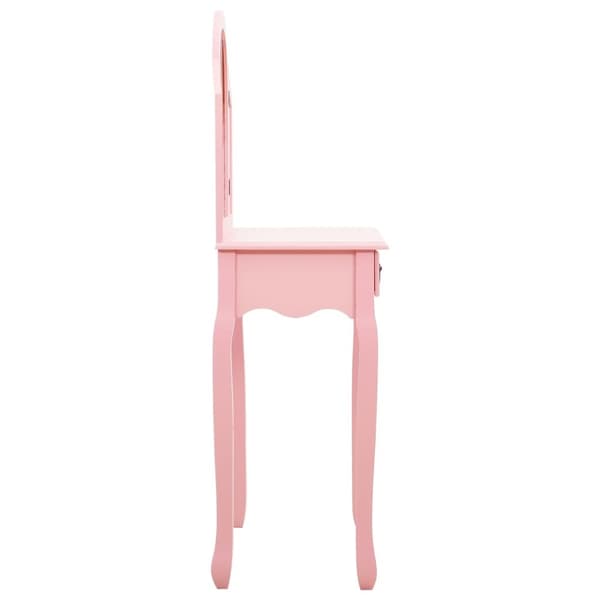 Meikkipöytä jakkaralla, pinkki, 65x36x128cm, Paulownia-puuta, MDF