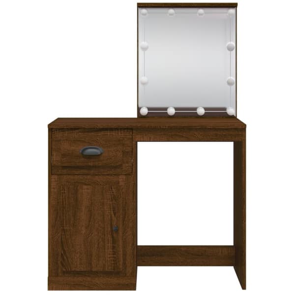 Sminkbord med LED-lampor brun ek 90x42x132,5 cm
