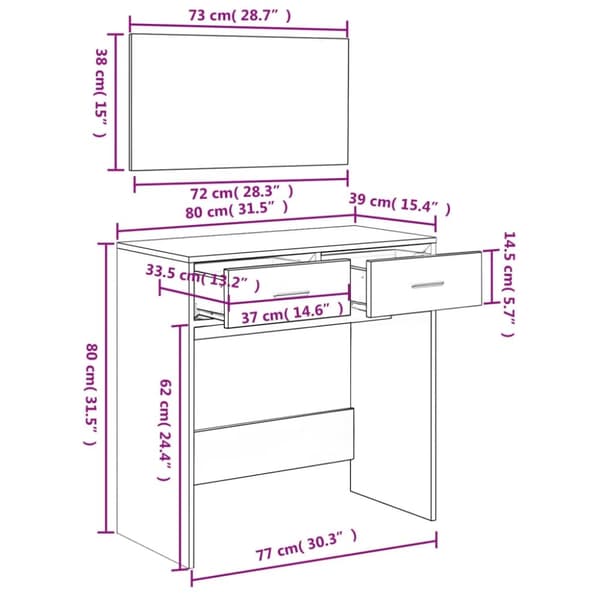 vidaXL Sminkbord med spegel brun ek 80x39x80 cm