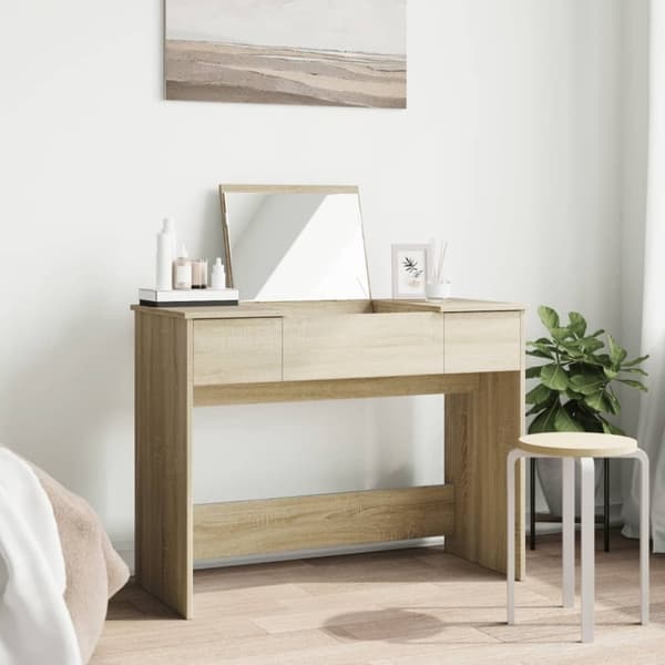 vidaXL Sminkbord med spegel sonoma-ek 100x45x76 cm