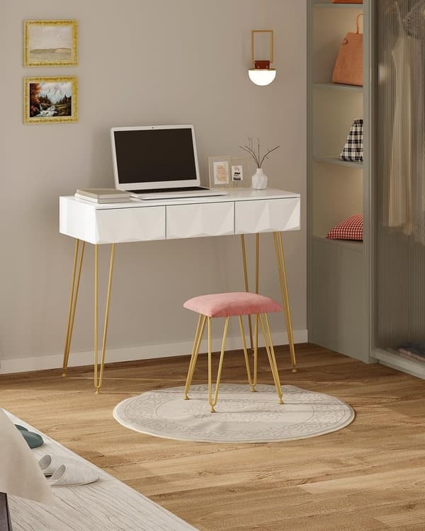 Rootz Elegant sminkebordssæt - Sminkebord - Makeup skrivebord - Stabilt og holdbart - Effektiv opbevaring - Luksuriøs komfort - 100 cm x 79 cm x 40 cm