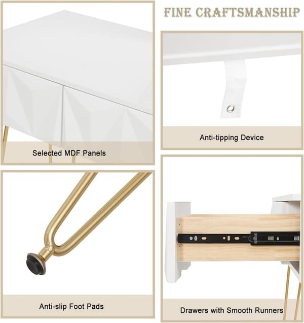 Rootz Elegant sminkebordssæt - Sminkebord - Makeup skrivebord - Stabilt og holdbart - Effektiv opbevaring - Luksuriøs komfort - 100 cm x 79 cm x 40 cm