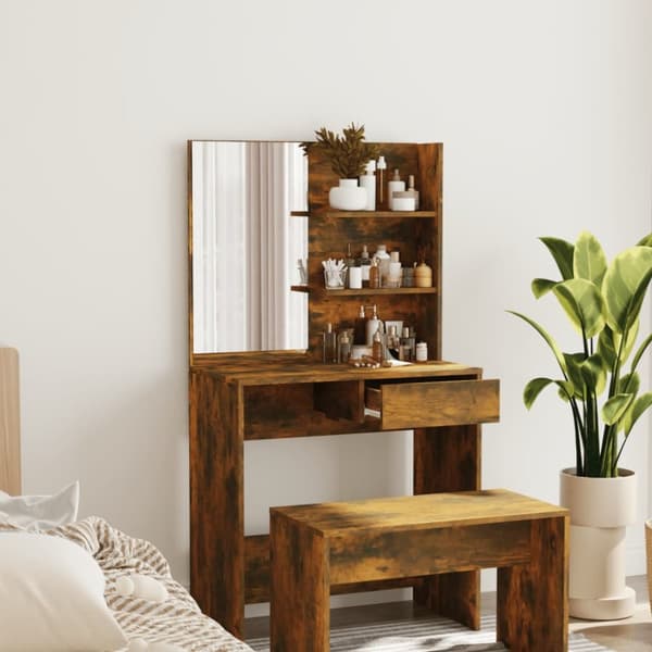 vidaXL Sminkbord med spegel rökfärgad ek 74,5x40x141 cm - Toalettbord