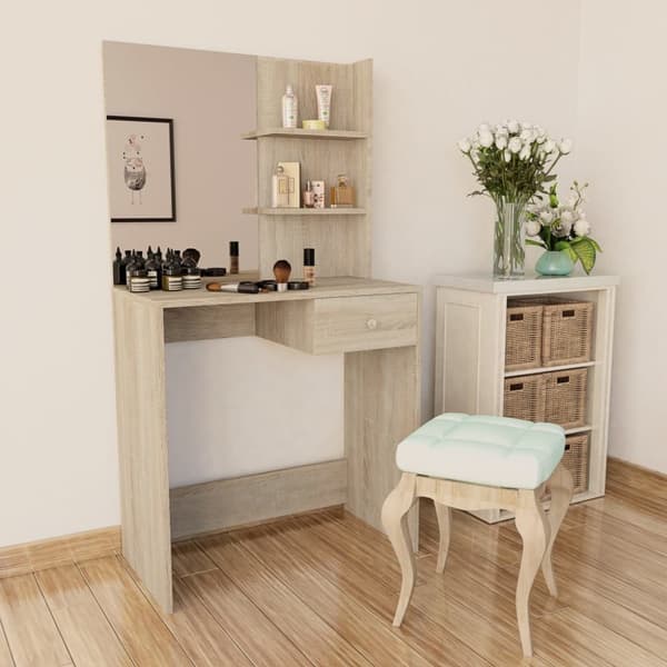 vidaXL sminkebord spånplade 75 x 40 x 141 cm egetræ -  Sminkebord