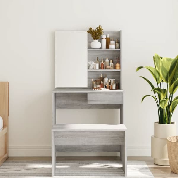 vidaXL makeupbord med spejl 74,5x40x141 cm grå sonoma-eg -  Sminkebord